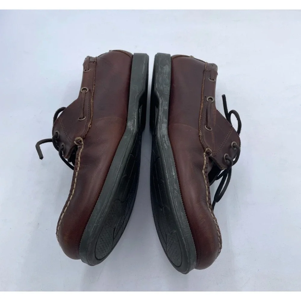 Cherokee Shoes Mens 13 Two Eye Moc Toe Boat‎ Brown Leather Lace Up Flats Casual